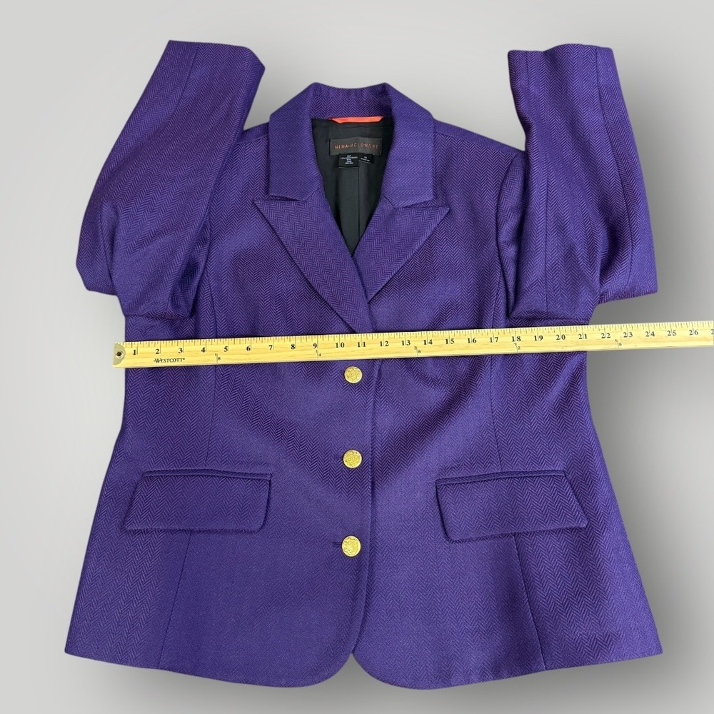Nina McLemore Purple Herringbone Virgin Merino Wool Silk Lined Blazer Size 16 - Picture 6 of 9